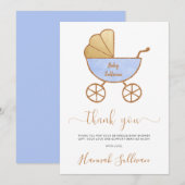 Minimale Baby Boy Douche Retro Carriage Blauw Goud Bedankkaart (Voorkant / Achterkant)