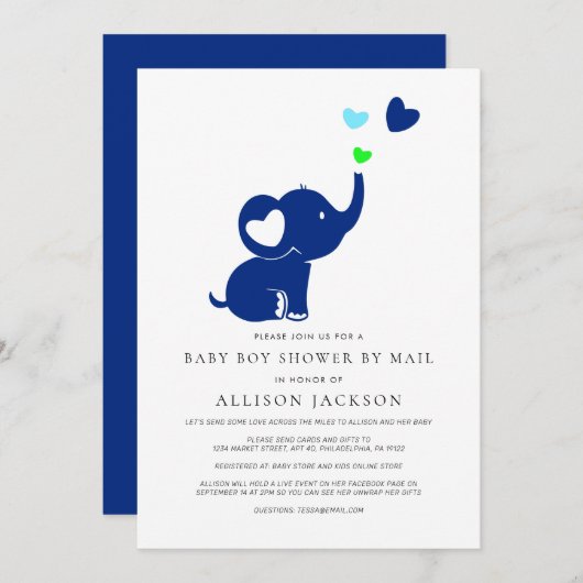 Minimale Baby Boy Shower by Mail Blue Elephant Kaart (Voorkant / Achterkant)