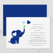 Minimale Baby Boy Virtuele Shower Cute Blue Elepha Kaart (Voorkant / Achterkant)