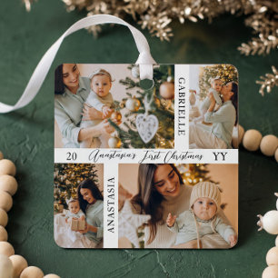 Minimale baby eerste kerst aangepaste foto collage metalen ornament