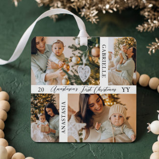 Minimale baby eerste kerst aangepaste foto collage metalen ornament