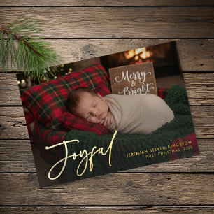 Minimale Baby Eerste Kerstmis Vrolijke Foto Folie Feestdagenkaart