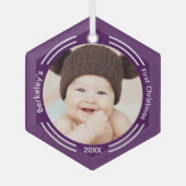 Minimale Baby Foto Paars Eerste Kerstmis Glas Ornament (Voorkant)