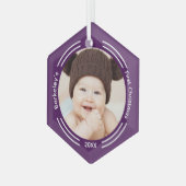 Minimale Baby Foto Paars Eerste Kerstmis Glas Ornament (Voorkant links)
