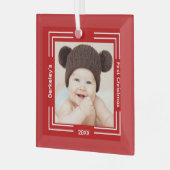 Minimale Baby Foto Rood 1 Kerstmis Glas Ornament (Voorkant links)