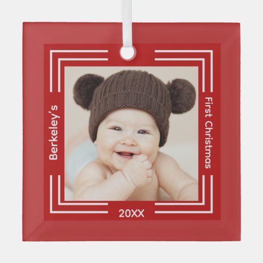Minimale Baby Foto Rood 1 Kerstmis Glas Ornament (Voorkant)