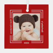 Minimale Baby Foto Rood 1 Kerstmis Glas Ornament (Achterkant)