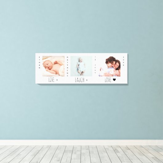 Minimale Baby Foto Trio Birth Keepomwille Canvas Afdruk (Insitu (Houten vloer))