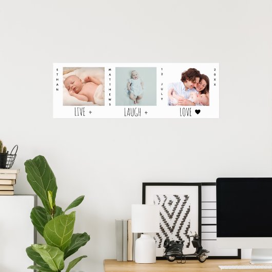 Minimale Baby Foto Trio Birth Keepomwille Poster (Thuiskantoor)