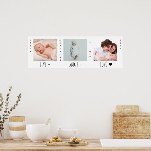 Minimale Baby Foto Trio Birth Keepomwille Poster (Keuken)