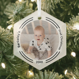 Minimale Baby-foto voor eerste kerstmis Glas Ornament