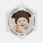 Minimale Baby-foto voor eerste kerstmis Glas Ornament (Achterkant)