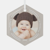 Minimale Baby-foto voor eerste kerstmis Glas Ornament (Voorkant)