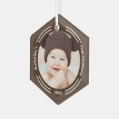 Minimale Baby-foto voor eerste Kerstmis Glas Ornament (Voorkant links)