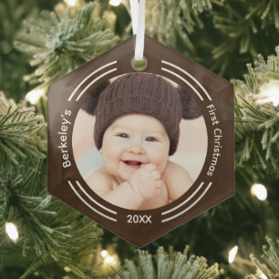 Minimale Baby-foto voor eerste Kerstmis Glas Ornament