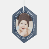 Minimale Baby-fotoblauw, eerste Kerstmis Glas Ornament (Voorkant links)