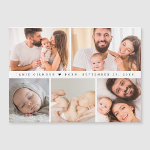 Minimale Baby Fotocollage Eenvoudige geboorte Magnetische Uitnodiging