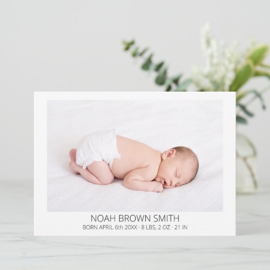 Minimale baby-geboortefoto aankondiging (Staand voorkant)