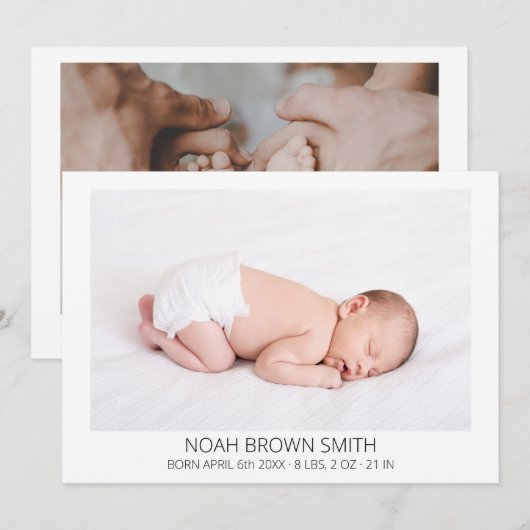 Minimale baby-geboortefoto aankondiging (Voorkant / Achterkant)