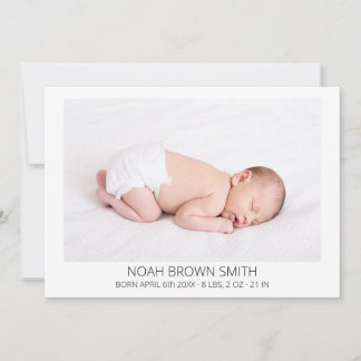 Minimale baby-geboortefoto aankondiging