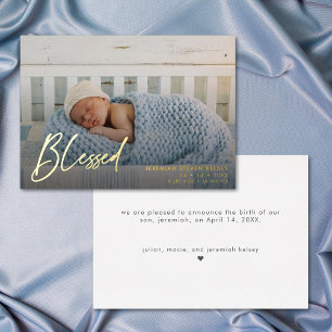 Minimale Baby Gezegende Foto Geboorteaankondiging Folie Uitnodiging