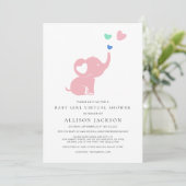 Minimale Baby Girl Virtual Shower Pink Elephant Kaart (Staand voorkant)