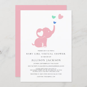 Minimale Baby Girl Virtual Shower Pink Elephant Kaart