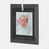 Minimale Baby naam geboorte Stats Foto Black Keepo Glas Ornament (Voorkant links)