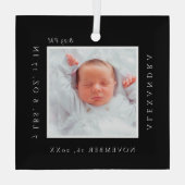 Minimale Baby naam geboorte Stats Foto Black Keepo Glas Ornament (Achterkant)