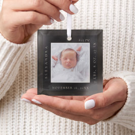 Minimale Baby naam geboorte Stats Foto Black Keepo Glas Ornament