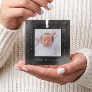 Minimale Baby naam geboorte Stats Foto Black Keepo Glas Ornament