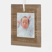Minimale Baby Naam & Geboortestatistieken Foto Hou Glas Ornament (Voorkant links)