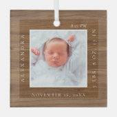 Minimale Baby Naam & Geboortestatistieken Foto Hou Glas Ornament (Voorkant)