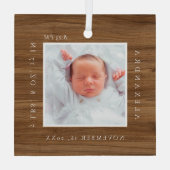 Minimale Baby Naam & Geboortestatistieken Foto Hou Glas Ornament (Achterkant)