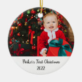 Minimale Baby Newborn Frist kerstfoto Keramisch Ornament (Voorkant)