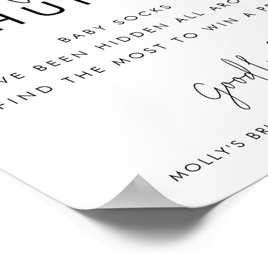 Minimale Baby shower Game Baby Sock Hunt Poster (Hoek)