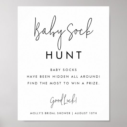 Minimale Baby shower Game Baby Sock Hunt Poster (Voorkant)
