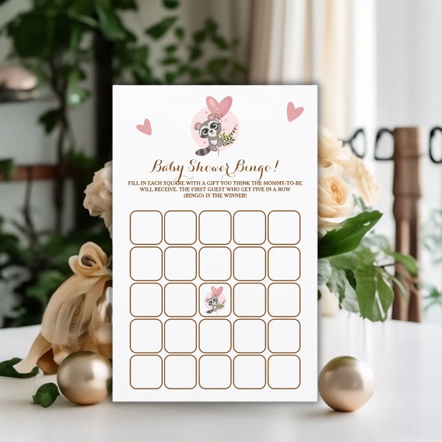 Minimale Baby shower met kabelbaan (Minimalist Cute Raccoon Baby Shower Game Bingo)