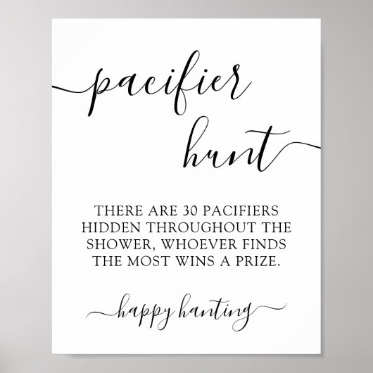 Minimale Baby shower Pacifier Hunt Game Sign Poster (Voorkant)