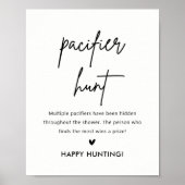 Minimale Baby shower Pacifier Hunt Game Sign Poster (Voorkant)