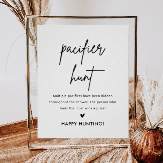 Minimale Baby shower Pacifier Hunt Game Sign Poster