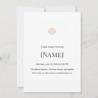 Minimale baby shower uitnodiging met schelp, bewer