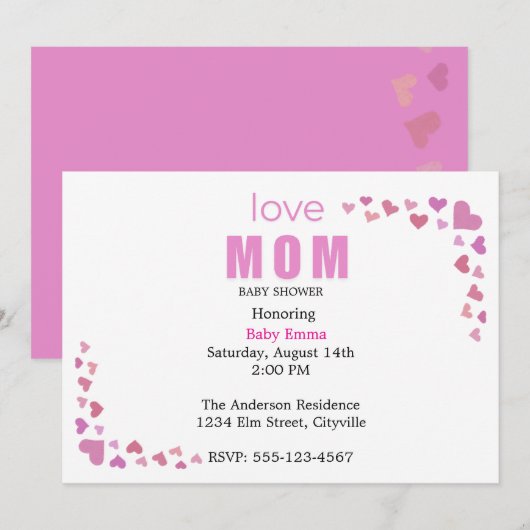 Minimale babyshower uitnodiging voor meisje (Voorkant / Achterkant)