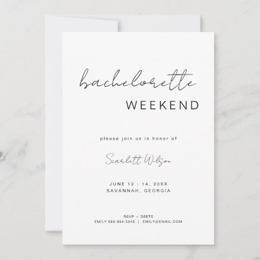 Minimale bachelorette Weekend Invite + reisroute Kaart (Voorkant)