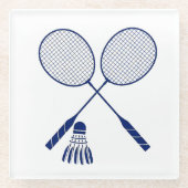 Minimale Badminton Rackets Shuttlecock Birdie Blue Glazen Onderzetter (Voorkant)