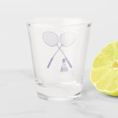 Minimale Badminton Rackets Shuttlecock Birdie Blue Shot Glas (Achterkant)