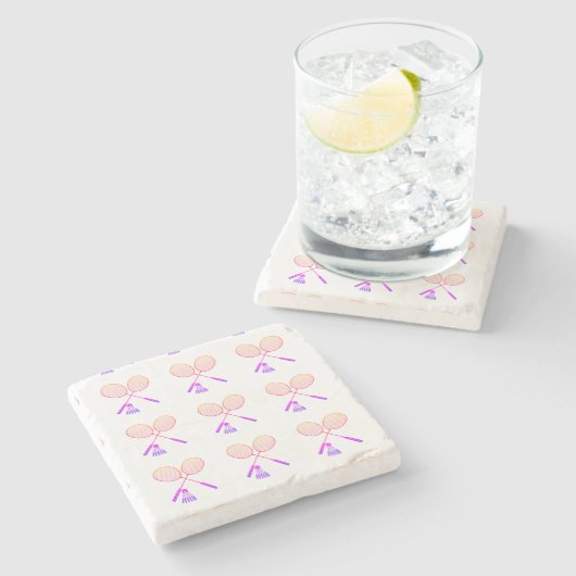 Minimale Badminton Rackets Shuttlecock Birdie Stenen Onderzetter (Zijkant)