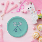 Minimale Badminton Rackets Shuttlecock Blauwgroen Papieren Bordje (Feest)