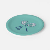 Minimale Badminton Rackets Shuttlecock Blauwgroen Papieren Bordje (Gekanteld)