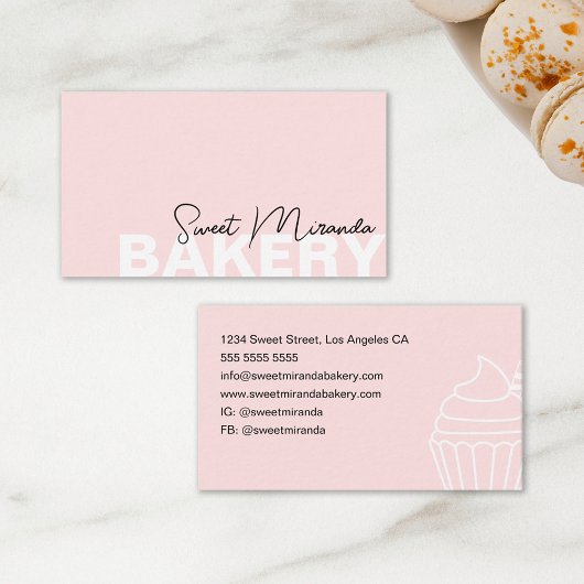 Minimale bakkerij roze moderne script cupcake visitekaartje